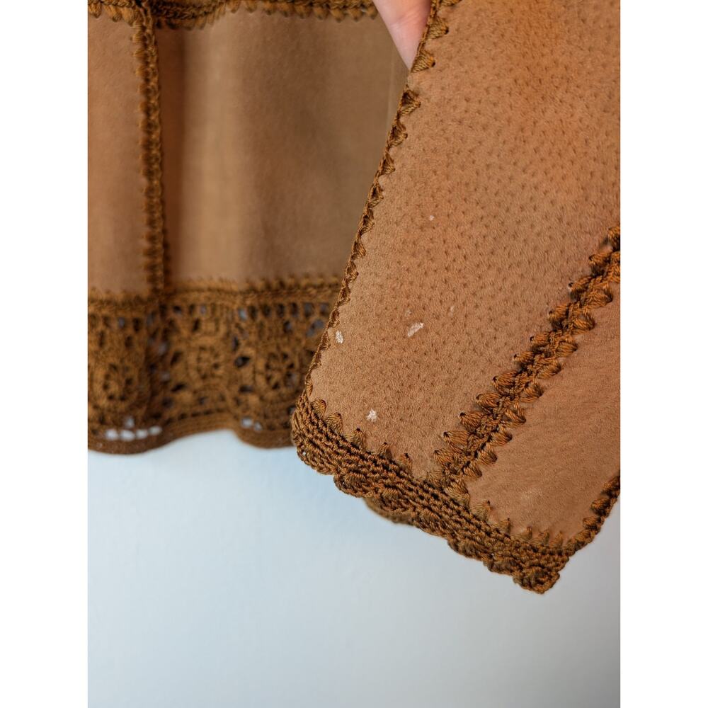 Vintage Carducci Patchwork Suede Leather crochet Jacket Hippie Boho 70s Fairy M - Picture 6 of 7